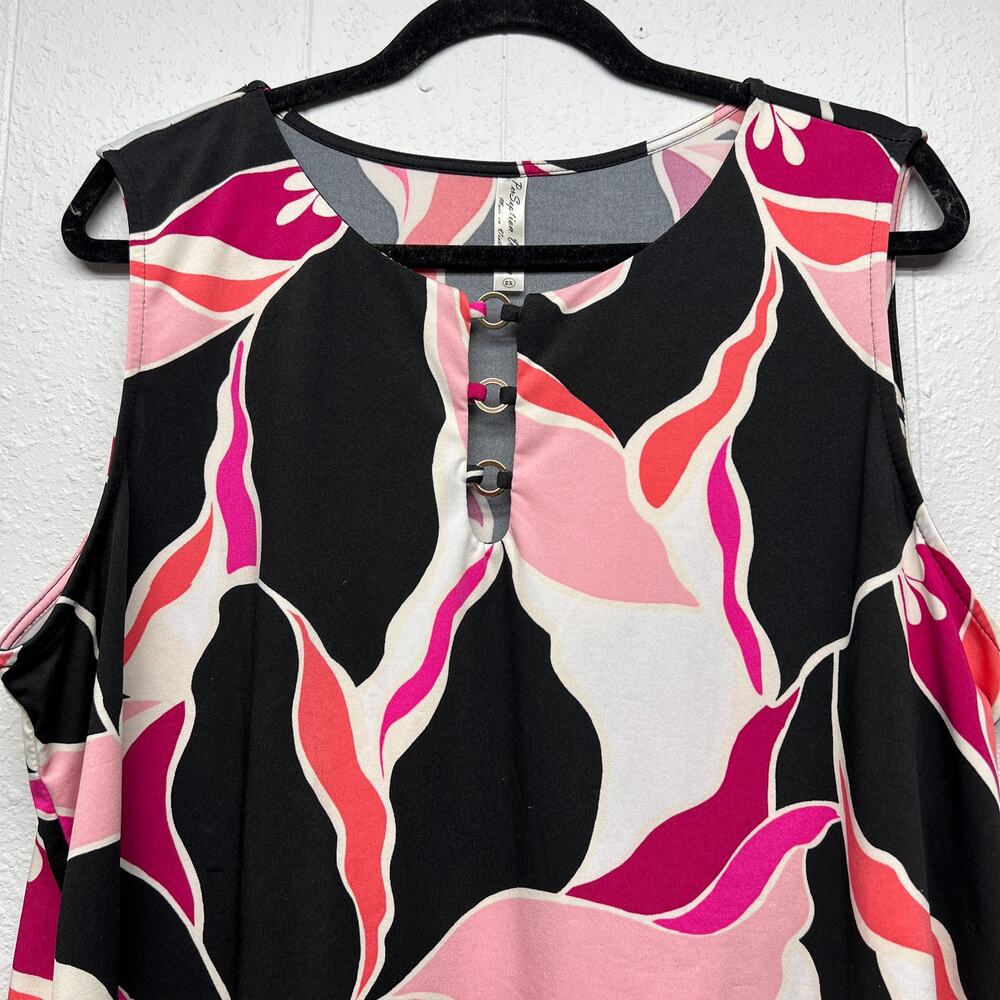 PerSeption Women Dark Floral Top 2X Party Cocktail Event Contemporary Feminine - Picture 3 of 13